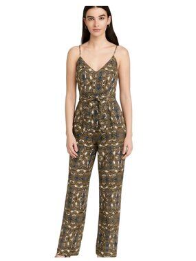 L'Agence Jaelyn Camisole Silk Gold Blue Paisley Wide Leg Jumpsuit Size 6